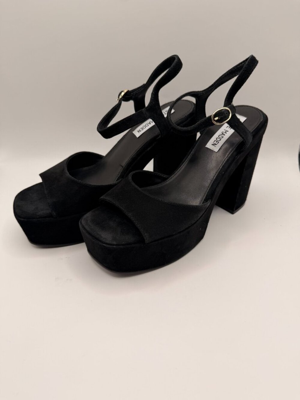 Steve Madden Women's Odina Black Suede High Heel Sandal Sz 8